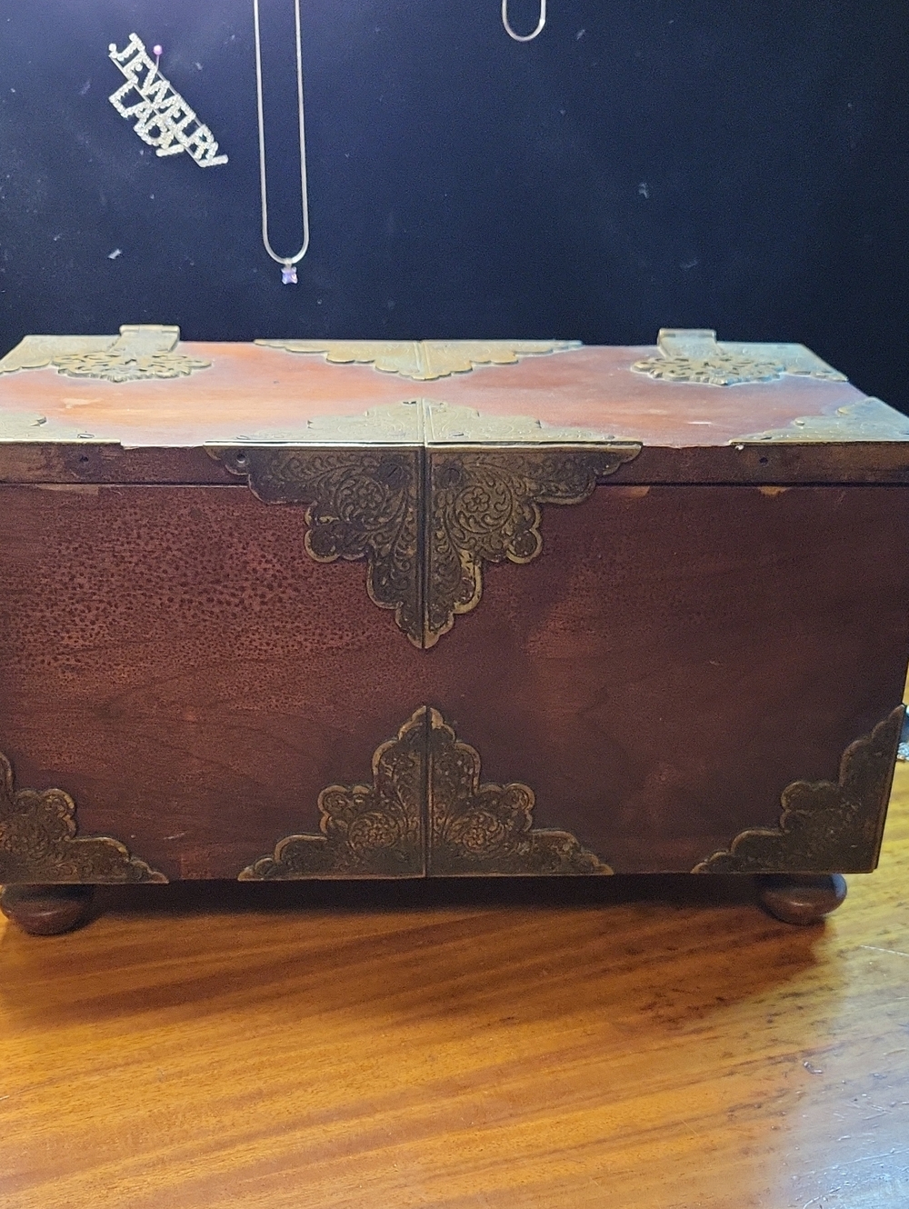 Antique-Style Brown Decorative Wooden Jewelry Box with Brass Accents